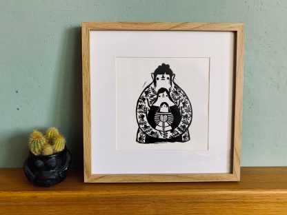 Print de matrioskas de 20x20cm estampada a mano con linograbadp y blockprinting